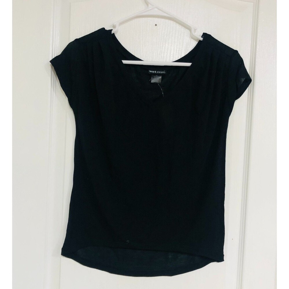 Wet Seal Women's T-Shirt Short Sleeve Casual Hi-Low Tee Top Black Size XS